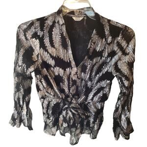 Kaktus Tie Front Metallic V-Neck Blouse, Small